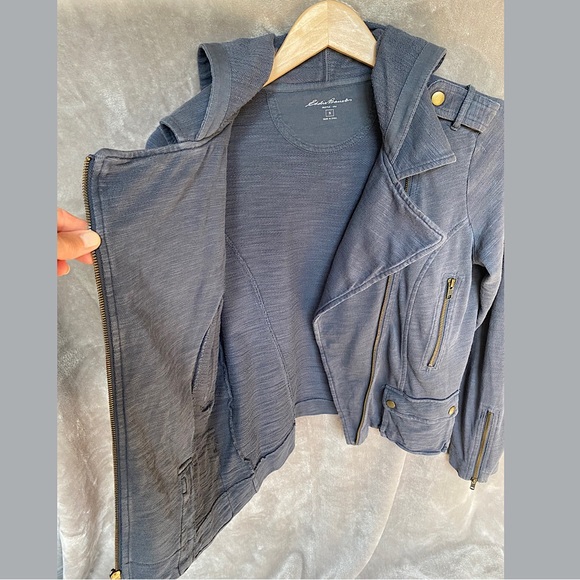 🎉Eddie Bauer Moto Style Hooded Sweatshirt Jacket, Women’s Size SM, Washed… - Picture 2 of 5
